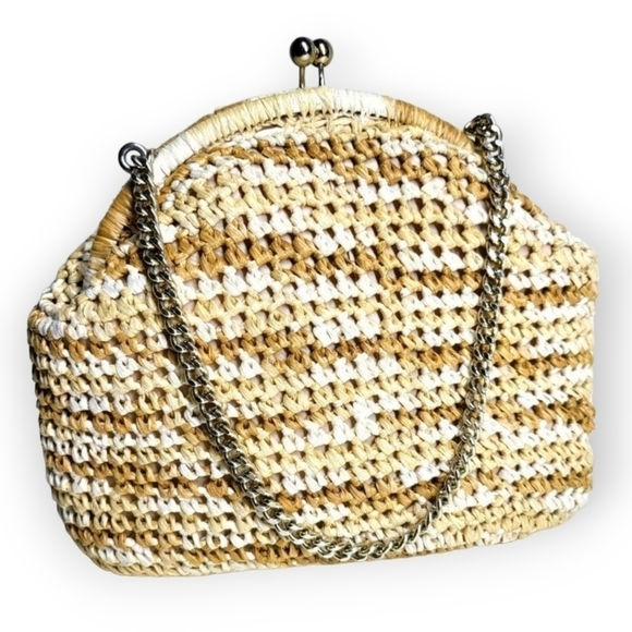Vintage 50s 60s Stylecraft Miami Gold & Creamy Yellow Woven Swiss Straw Bag - Picture 1 of 4